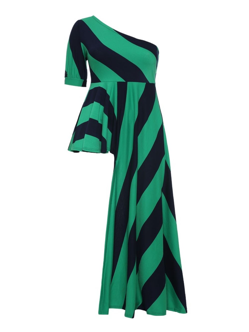 Streep Schuine Kraag Lantaarn Mouw Lange Blouse