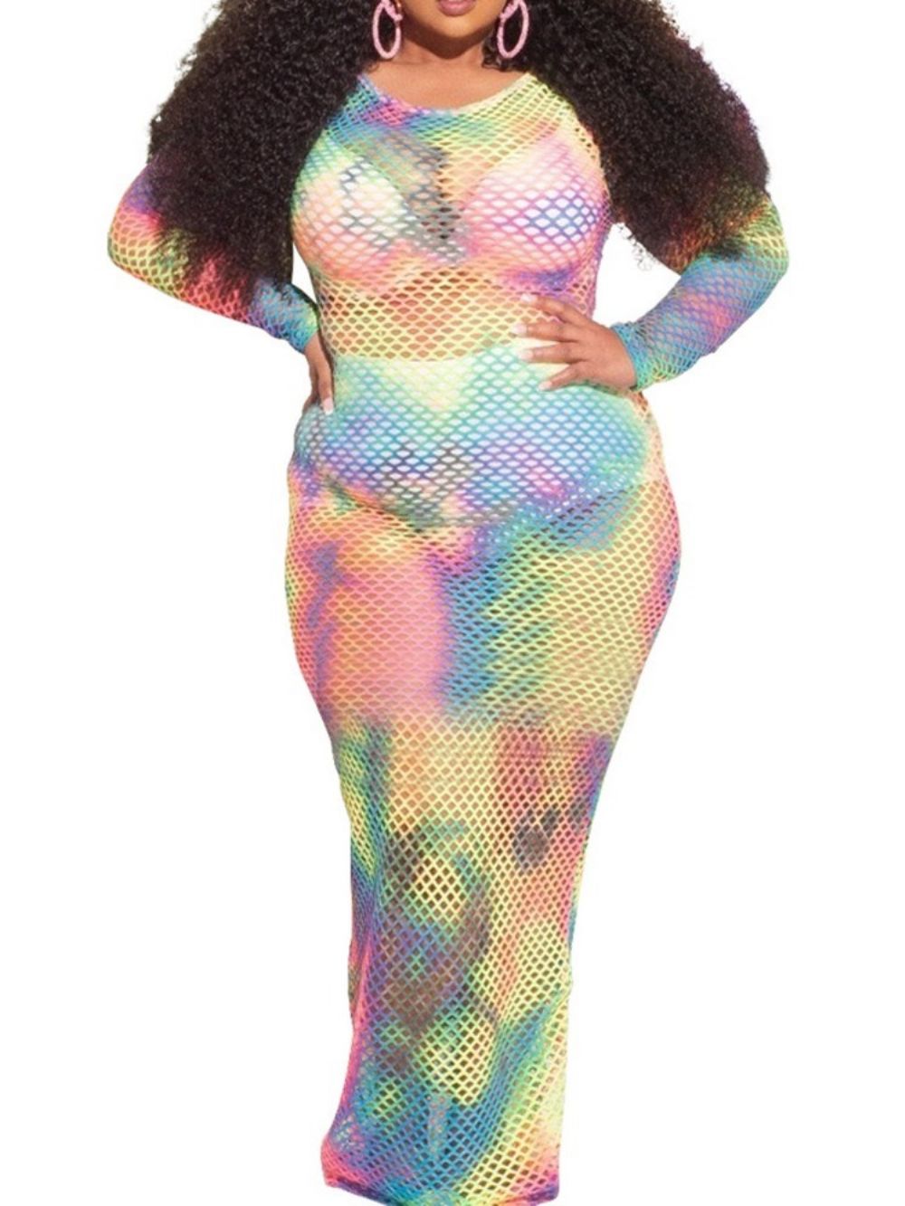 Tot De Grond Behorende Bodycon-Jurk Met Lange Mouwen En Rug Grote Maat