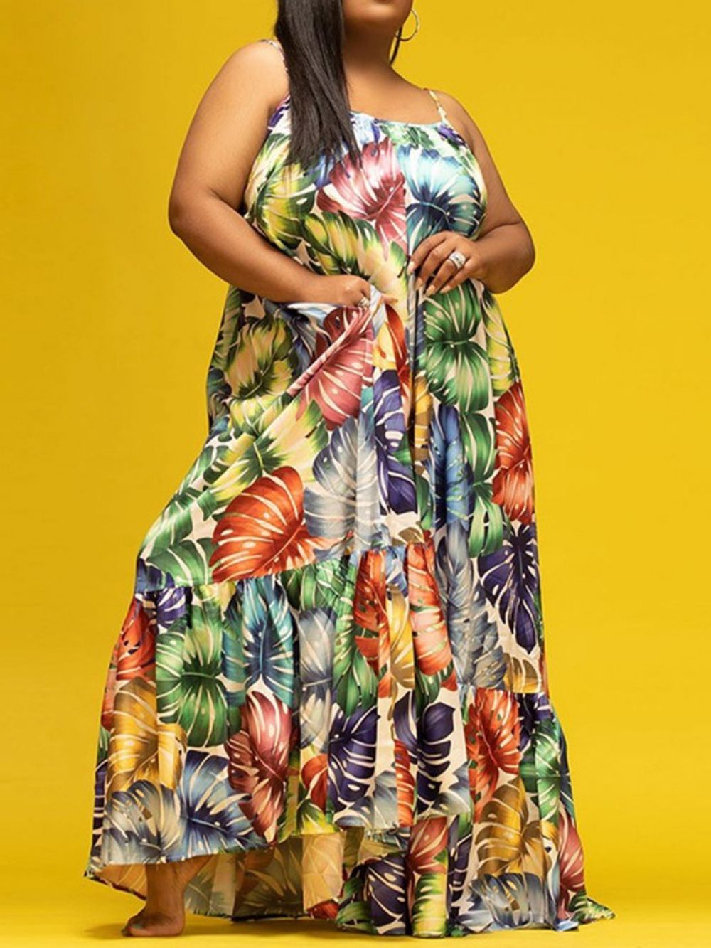 Tot De Grond Behorende Mouwloze Maxi-Jurk Met Plantprint En Print Grote Maat