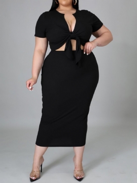 Tweedelige Sets Met Effen Bodycon-Trui Met Westerse Rok