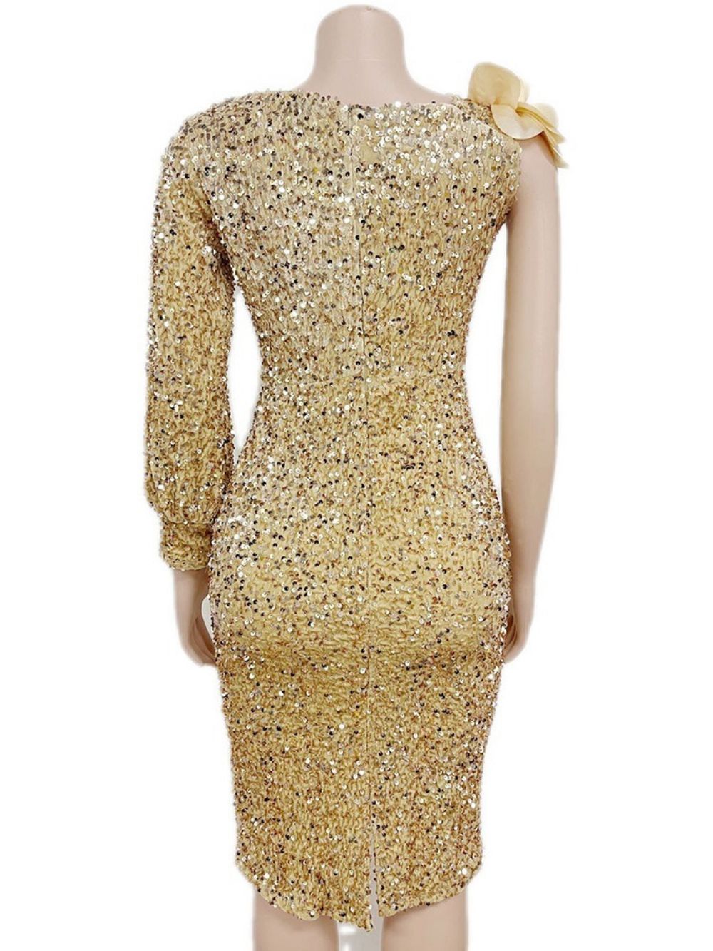 Zomerjurk Met Lange Mouwen En Ronde Hals Met Pailletten En Bloemen