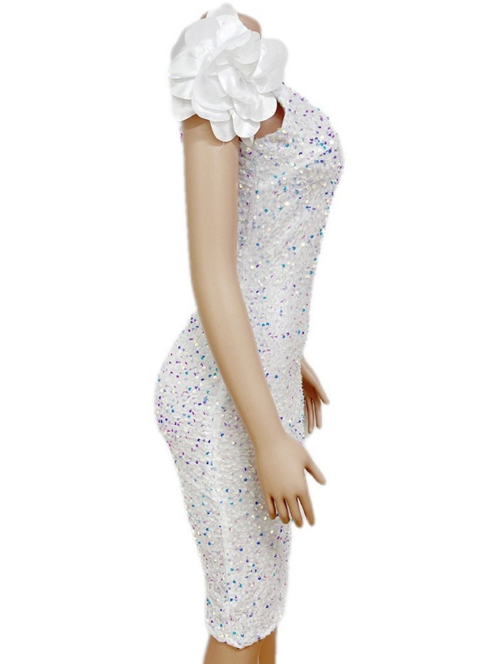 Zomerjurk Met Lange Mouwen En Ronde Hals Met Pailletten En Bloemen