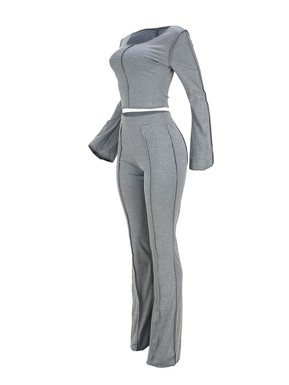 Casual Effen T-Shirt Bellbottoms Tweedelige Sets Met Ronde Hals