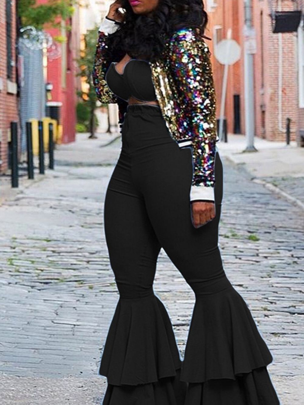 Falbala Effen Broek Bellbottoms Tweedelige Sets