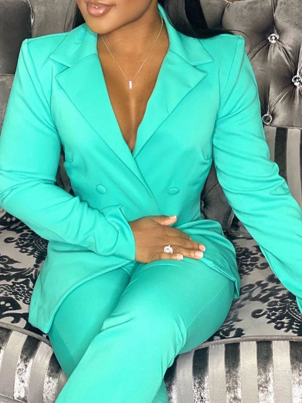 Jas Office Lady Effen Getande Revers Double-Breasted Tweedelige Sets