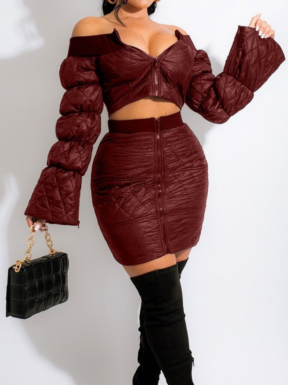 Sexy Bodycon Tweedelige Sets Met Rits En Effen Rits