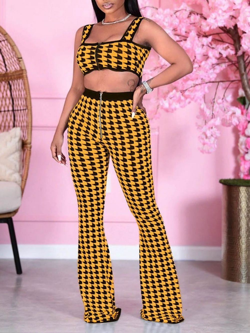 Sexy Broek Print Bellbottoms Rits Tweedelige Damessets