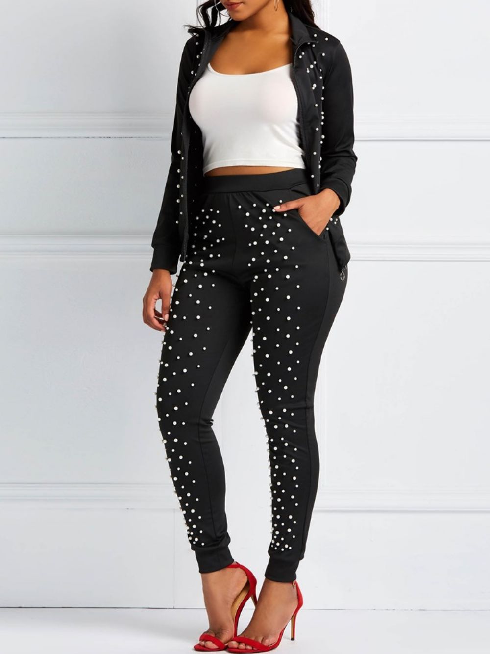 Tweedelige Sets Met Kraalzakken En Skinny Ritsjack En Broek