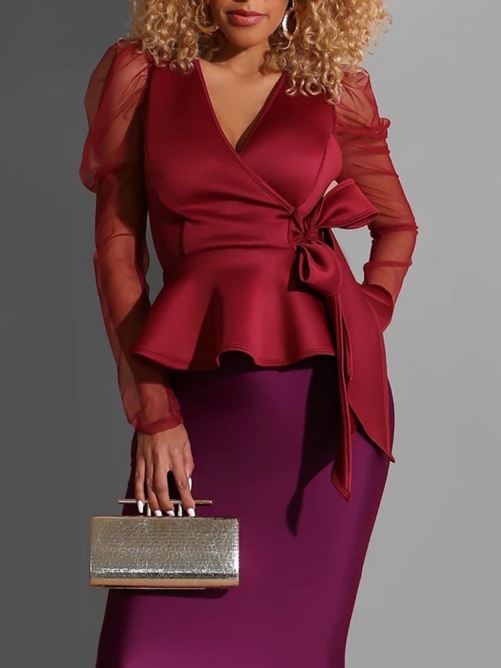 Standaard Damesblouse Met Lange Mouwen Effen Mesh En Pofmouwen