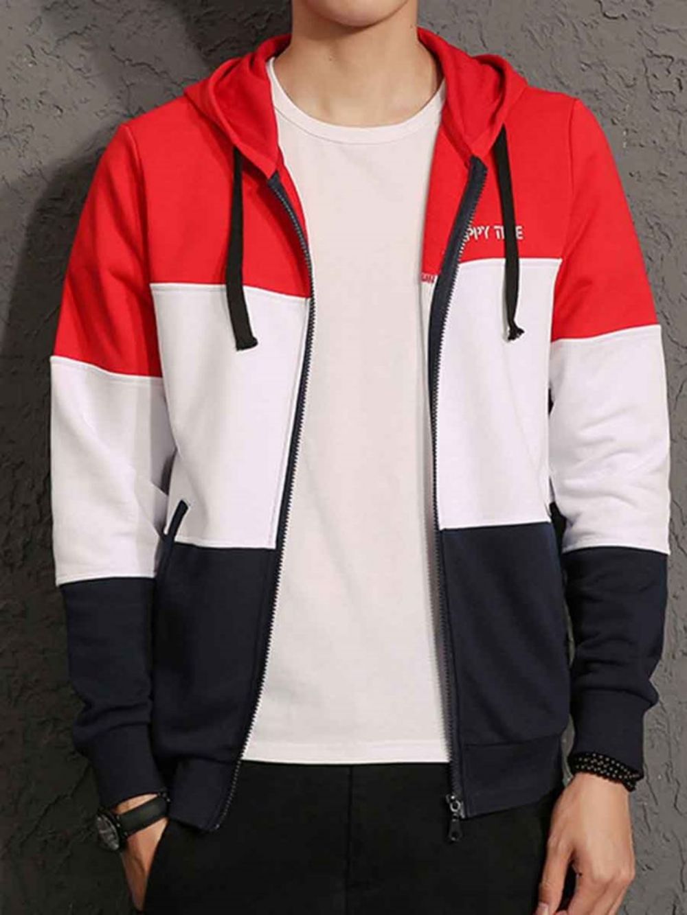 Vest Met Kleurvlakken Casual Hoodies Heren Met Rits