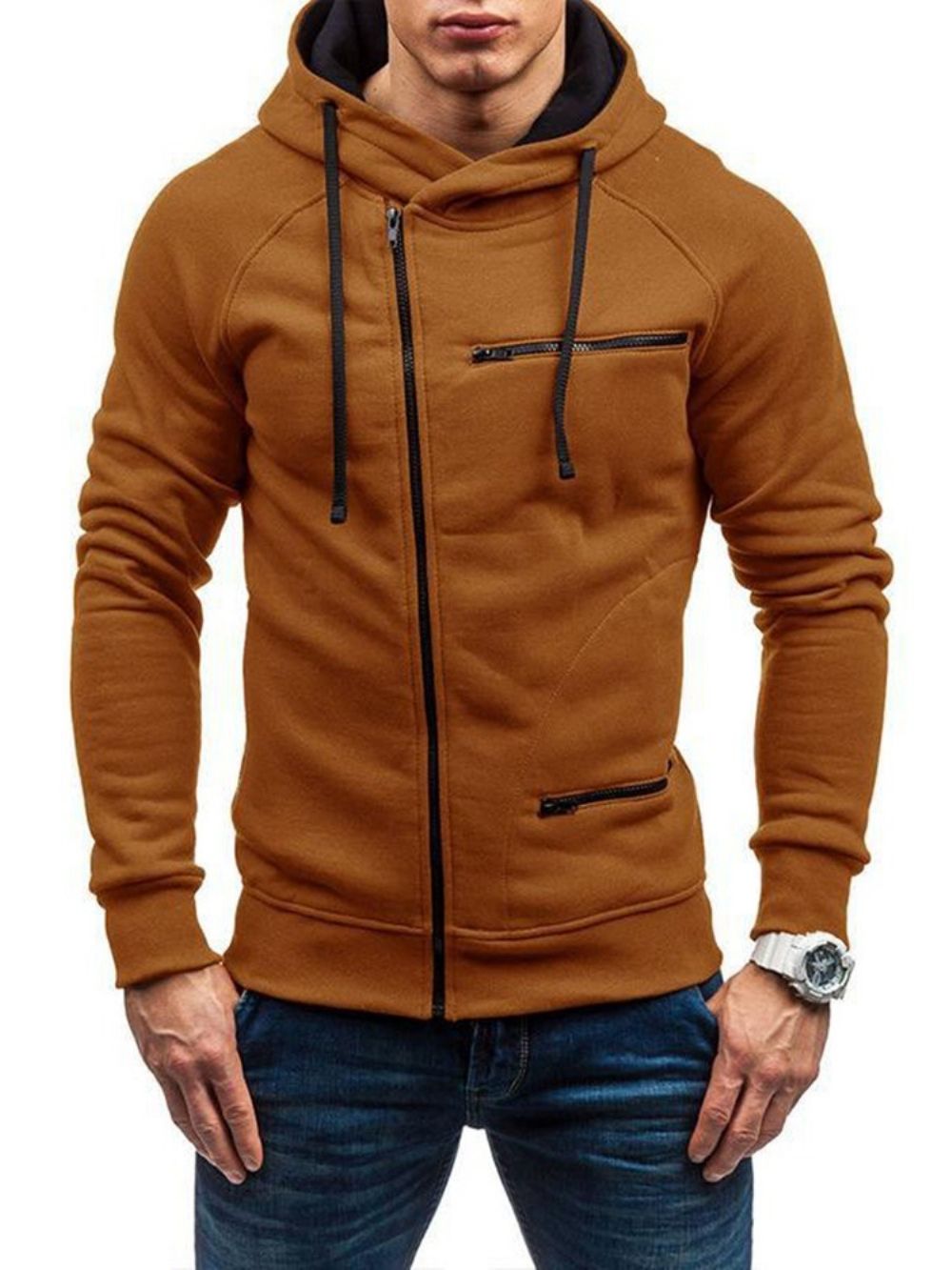 Vest Met Ritssluiting Effen Slanke Hoodies Met Capuchon