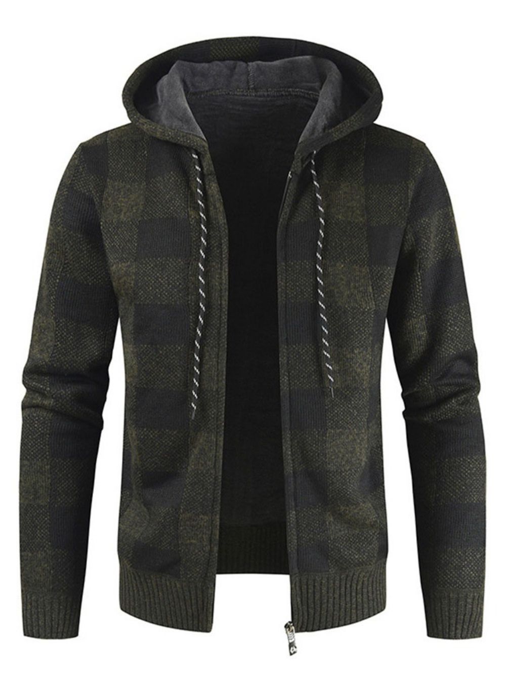 Standaard Geruite Slanke Herfstsweater Met Capuchon Heren
