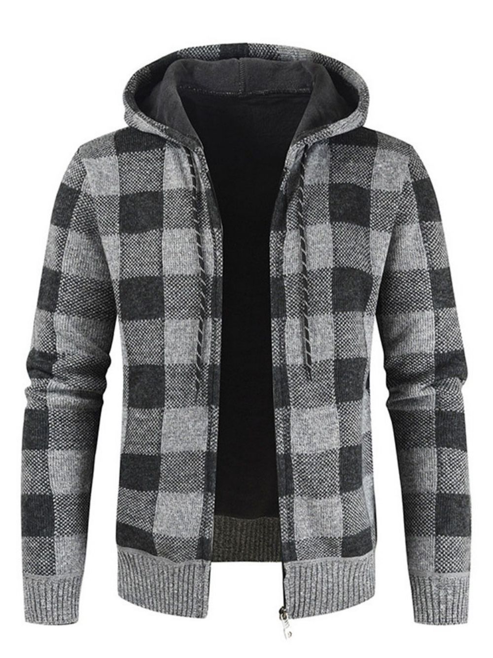 Standaard Geruite Slanke Herfstsweater Met Capuchon Heren