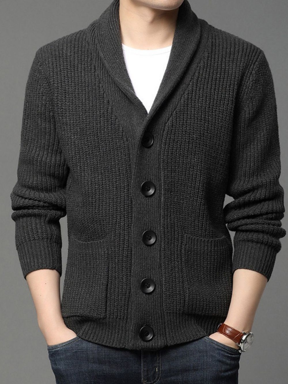 Standaard Herfstsweater Met Één Rij Knopen En Reverszak