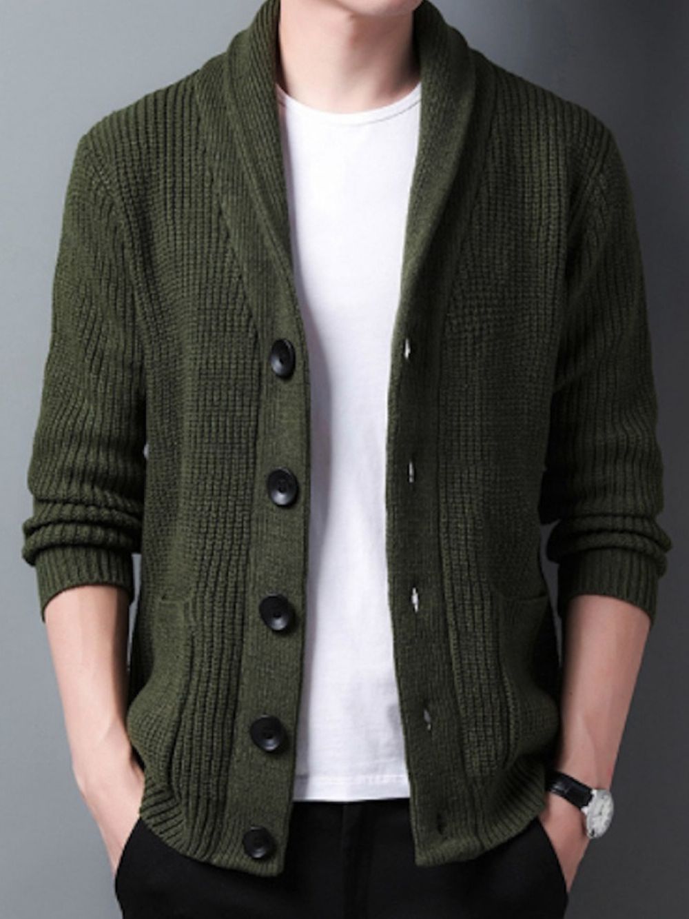 Standaard Herfstsweater Met Één Rij Knopen En Reverszak