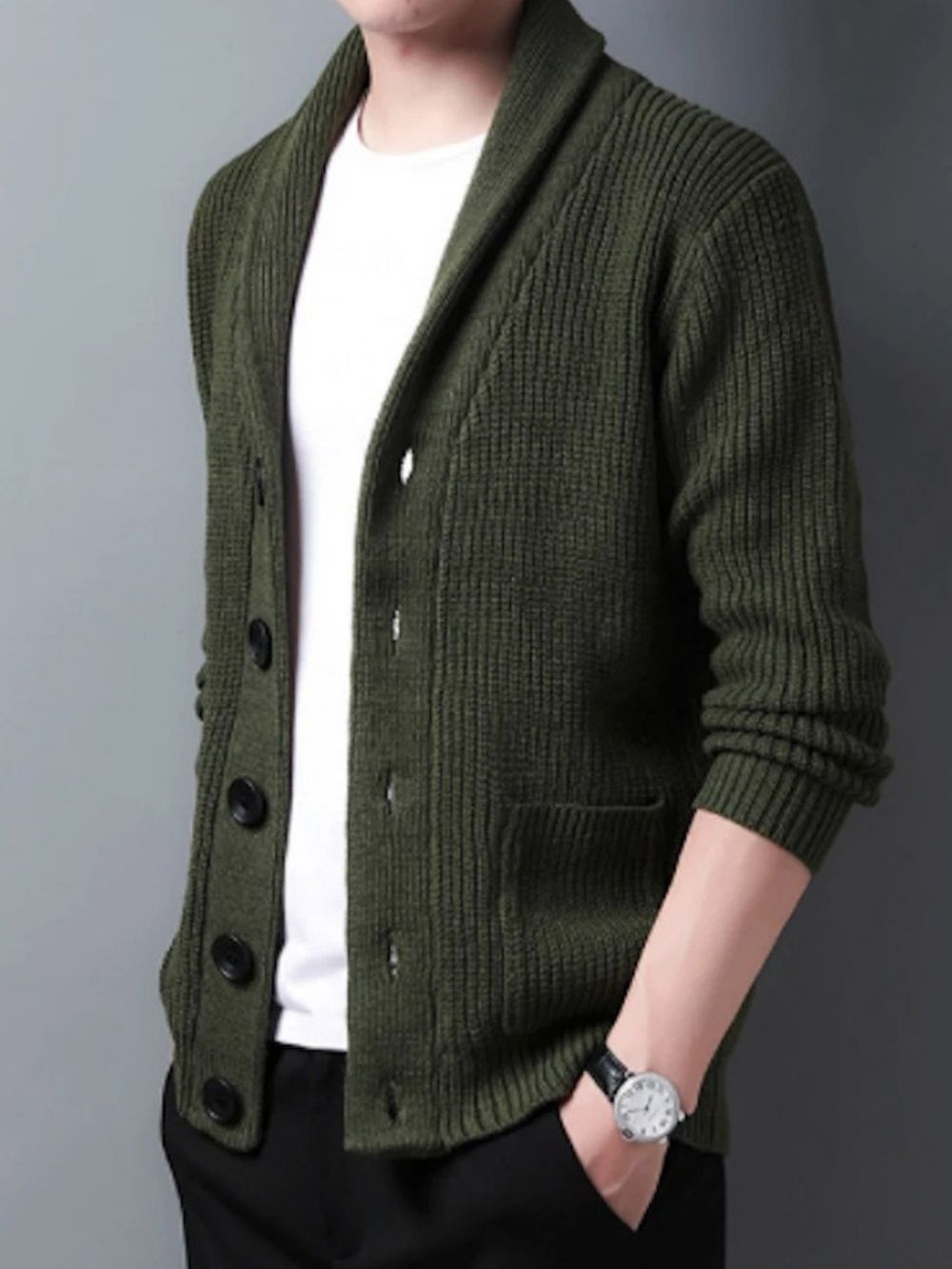 Standaard Herfstsweater Met Één Rij Knopen En Reverszak
