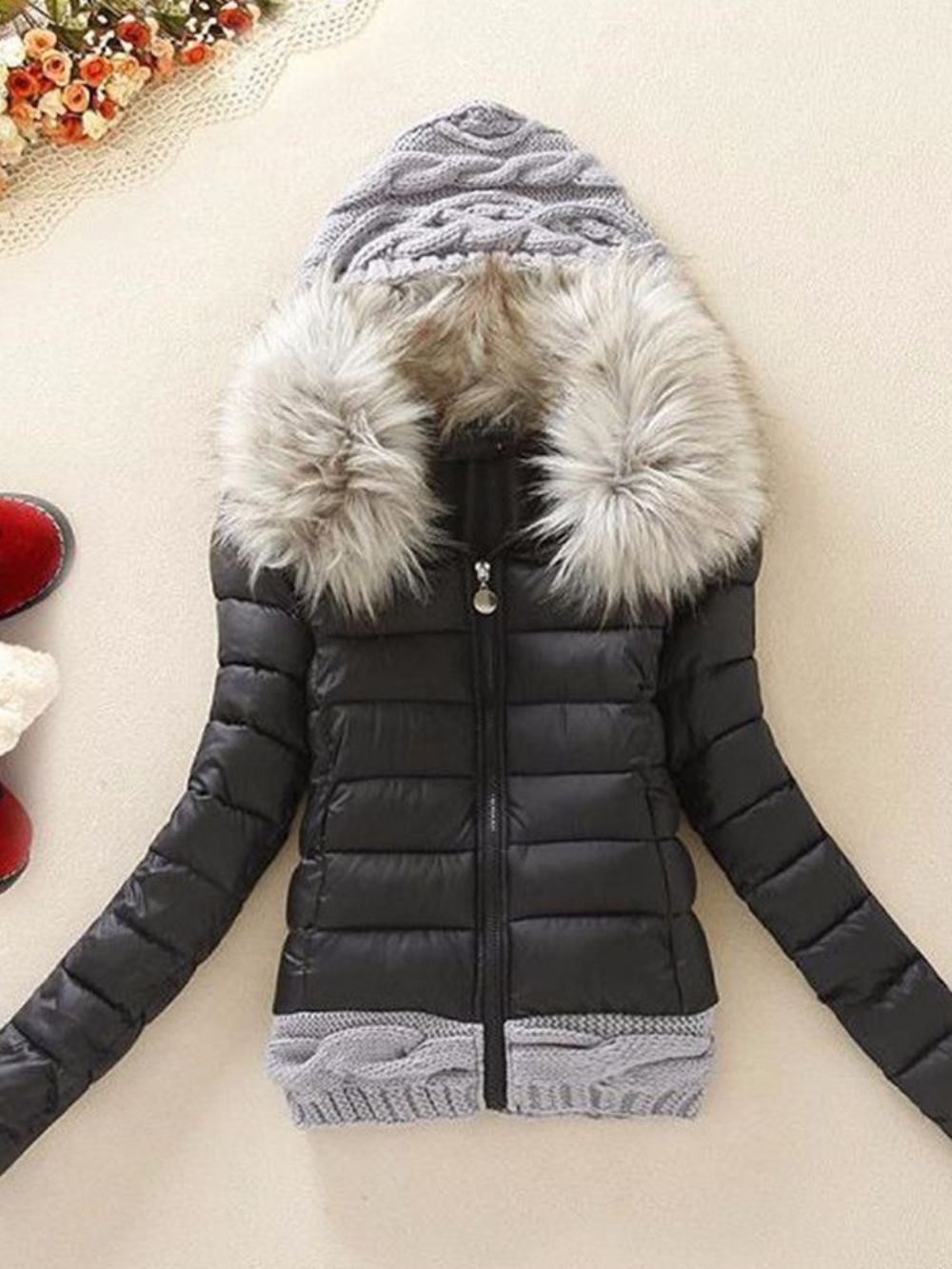 Slanke Halflange Winterjas Met Katoenen Voering En Rits