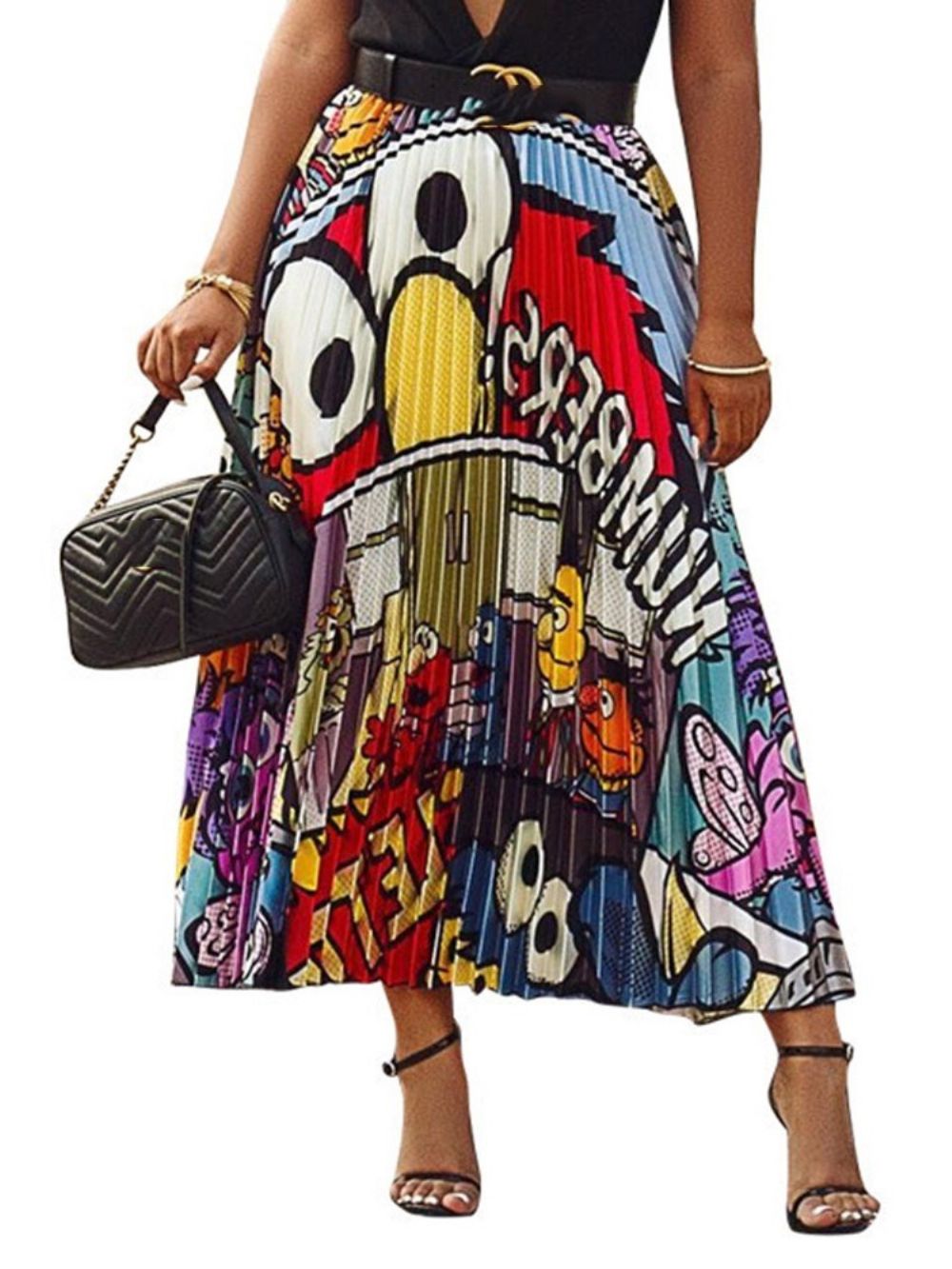 Afrikaanse Mode Geplooide Cartoon Mid-Kalf Causale Rok (Zonder Riem)