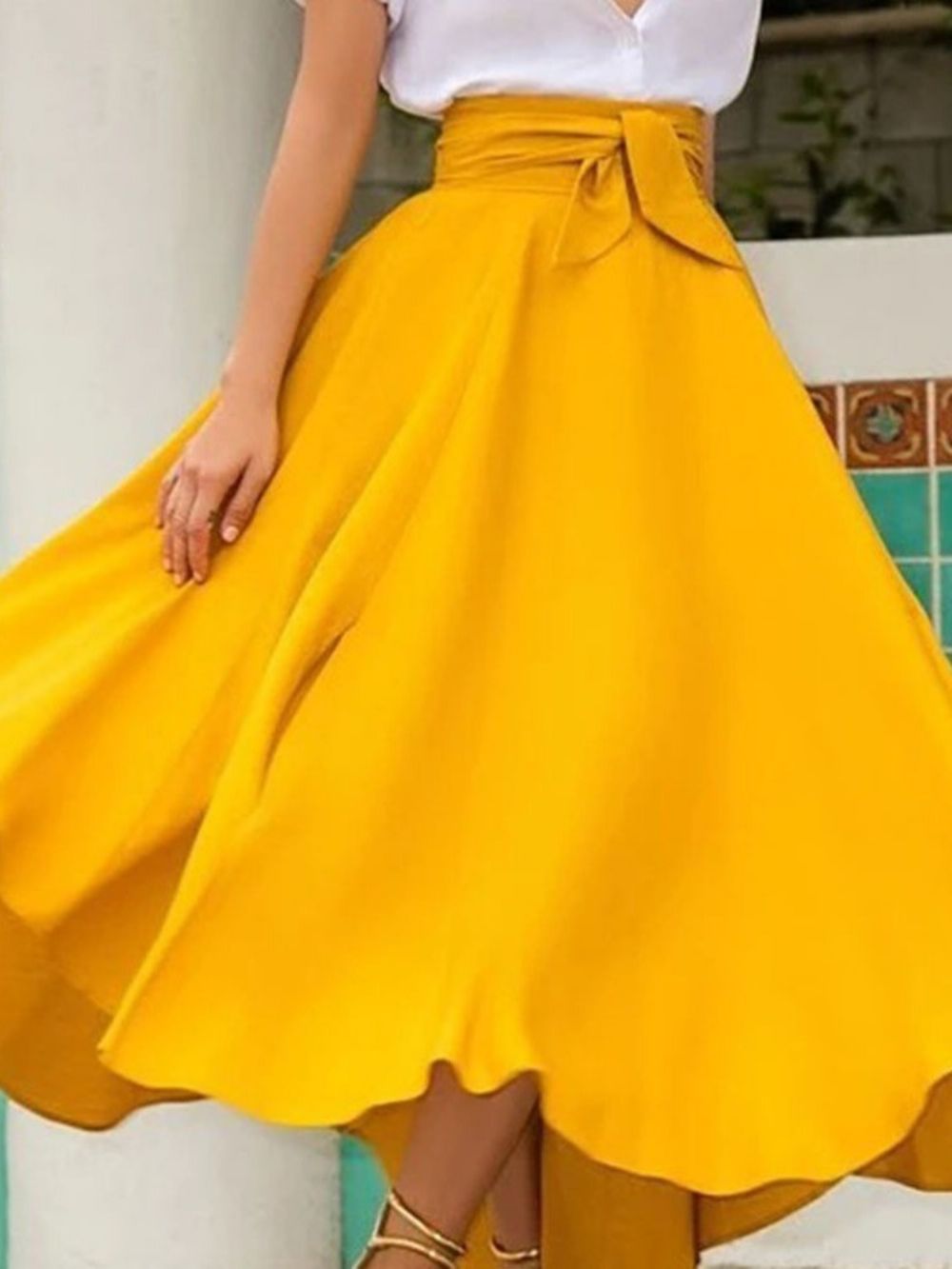 Effen Uitlopende Enkellange Casual Rok