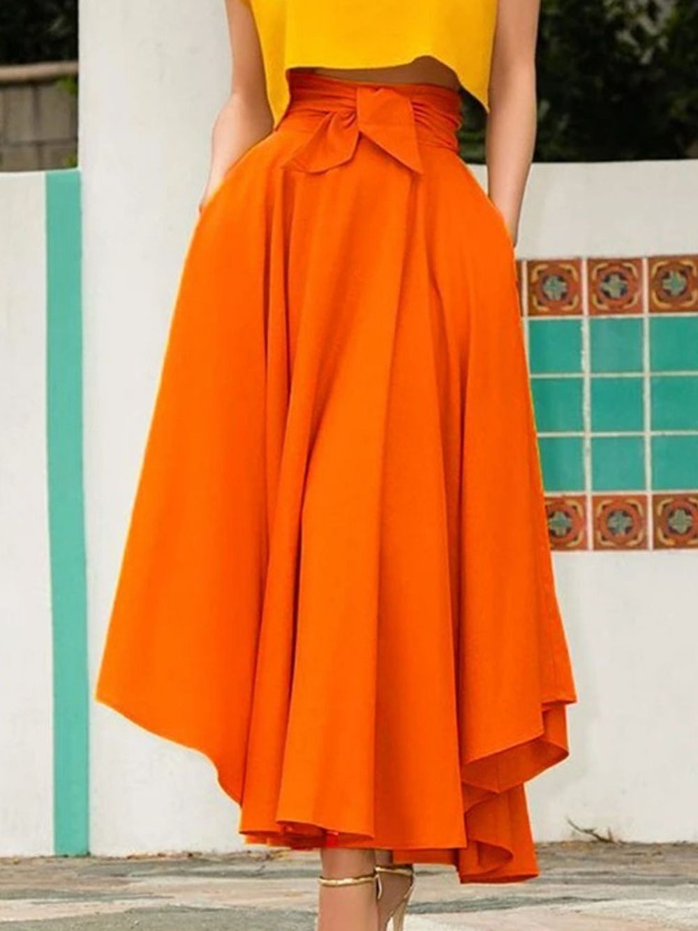 Effen Uitlopende Enkellange Casual Rok