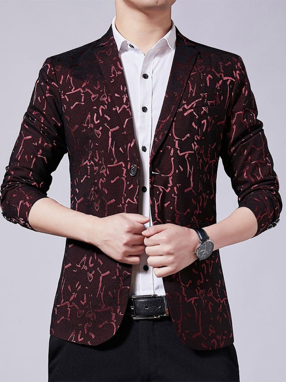 Blazer Met Ingekeepte Revers En Koreaanse Print