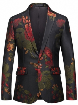 Casual Balblazer Heren Met Bloemenprint En Één Knoop Met Ingekeepte Revers