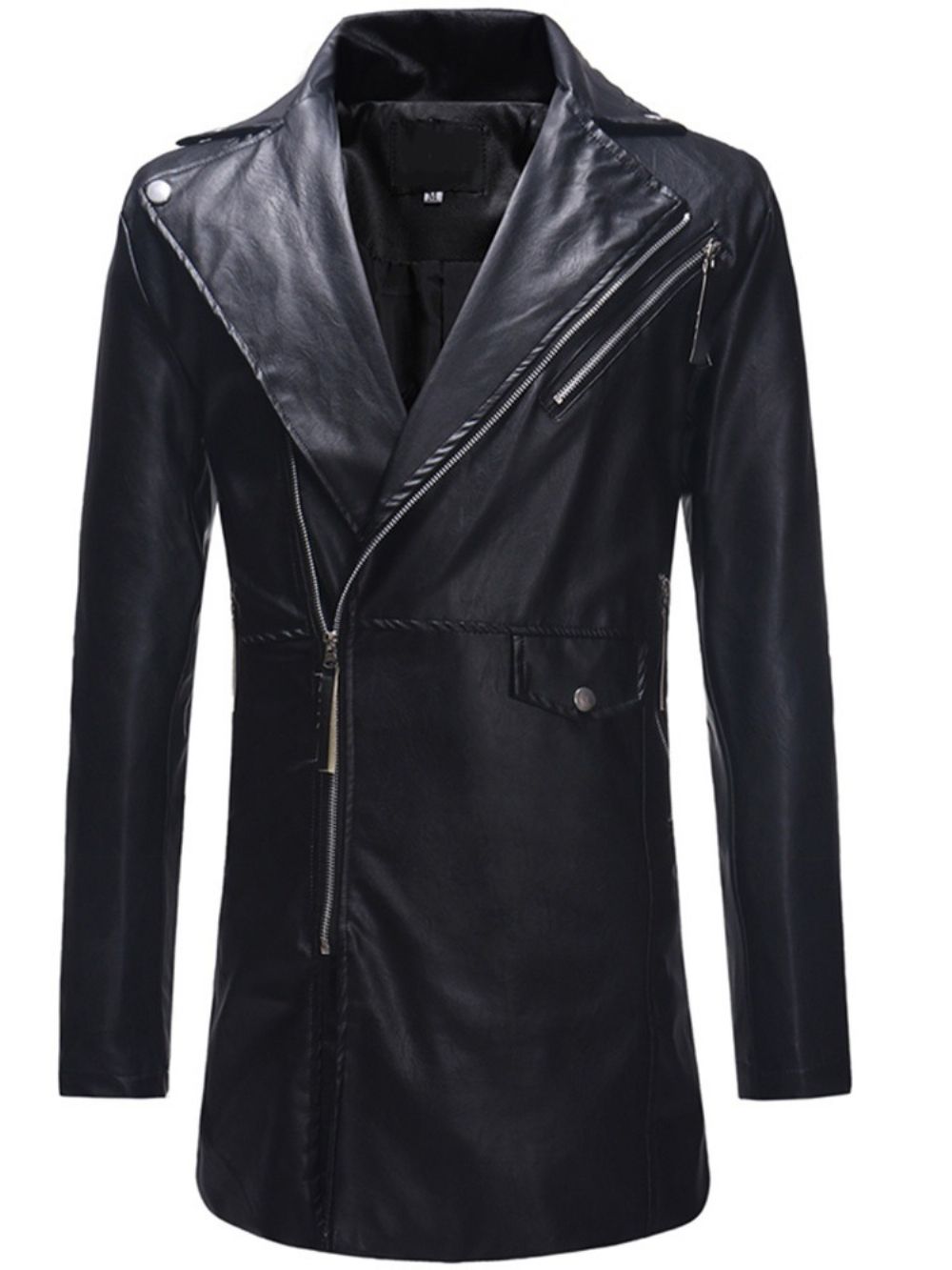 Halflange Effen Revers Winter Ol Leren Jas