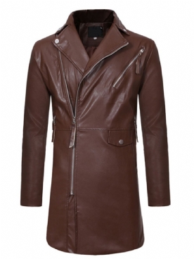 Halflange Effen Revers Winter Ol Leren Jas
