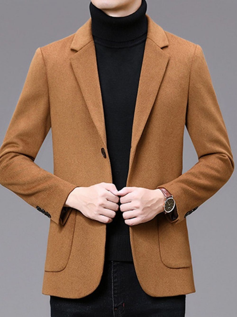 Herenblazer Met Enkele Rij Knopen En Effen Revers
