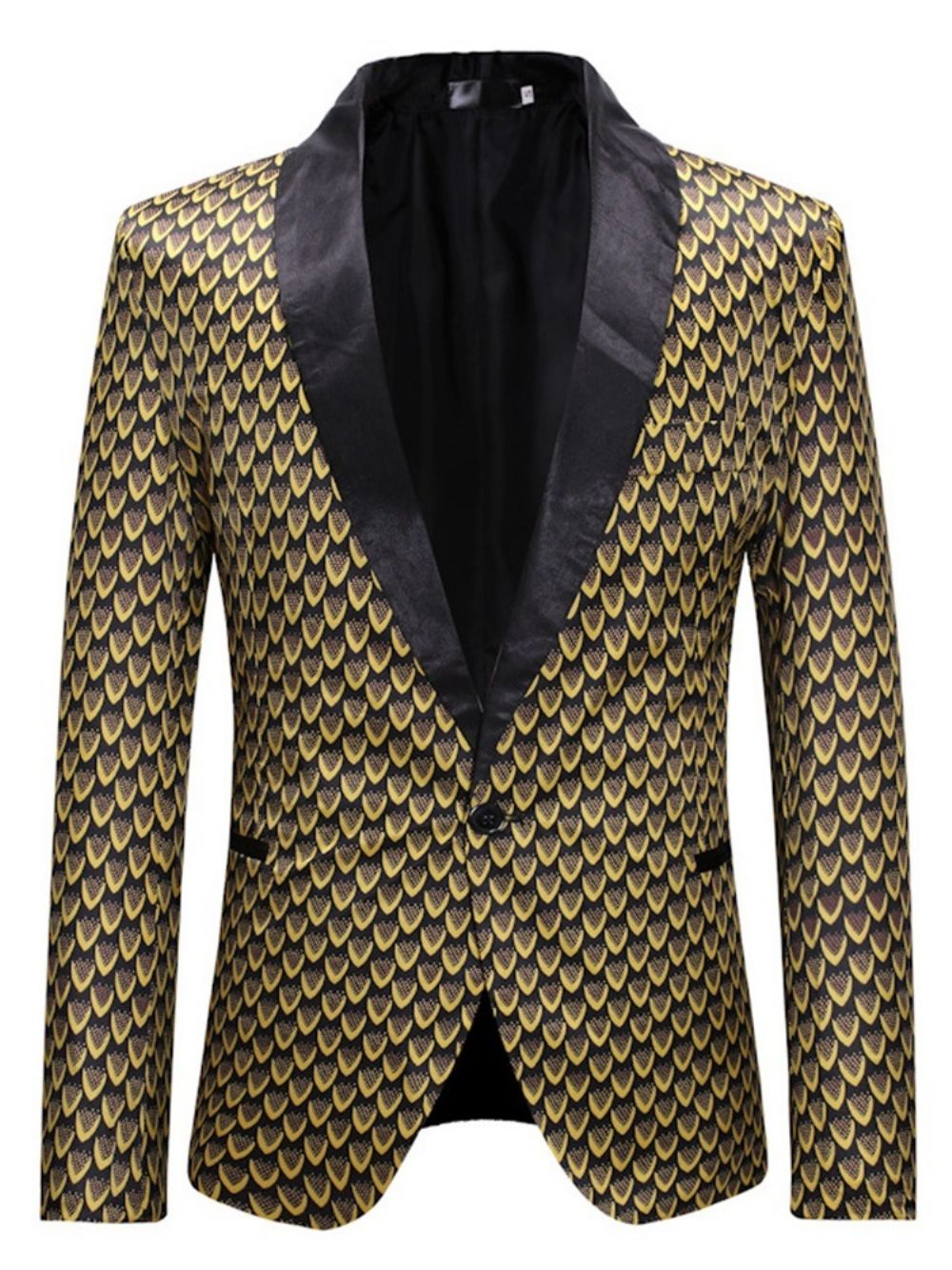 Slanke Blazer Met Één Knoop En Gouden Geometrische Print