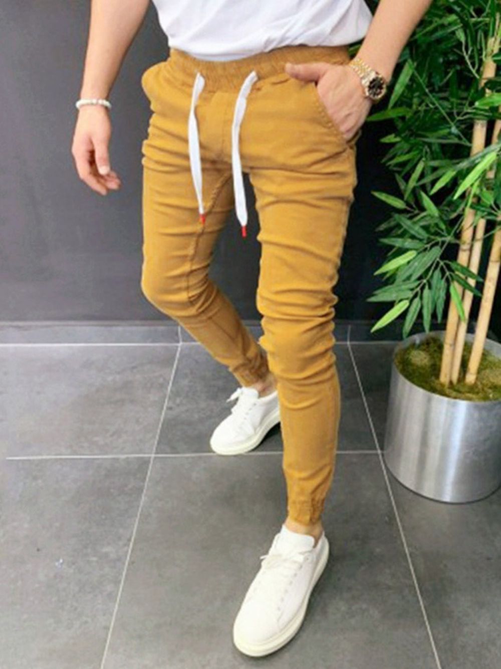 Casual Broek Heren Met Halfhoge Taille En Veters