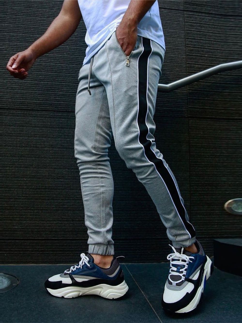 Casual Potloodbroek Met Veters En Strepen Heren