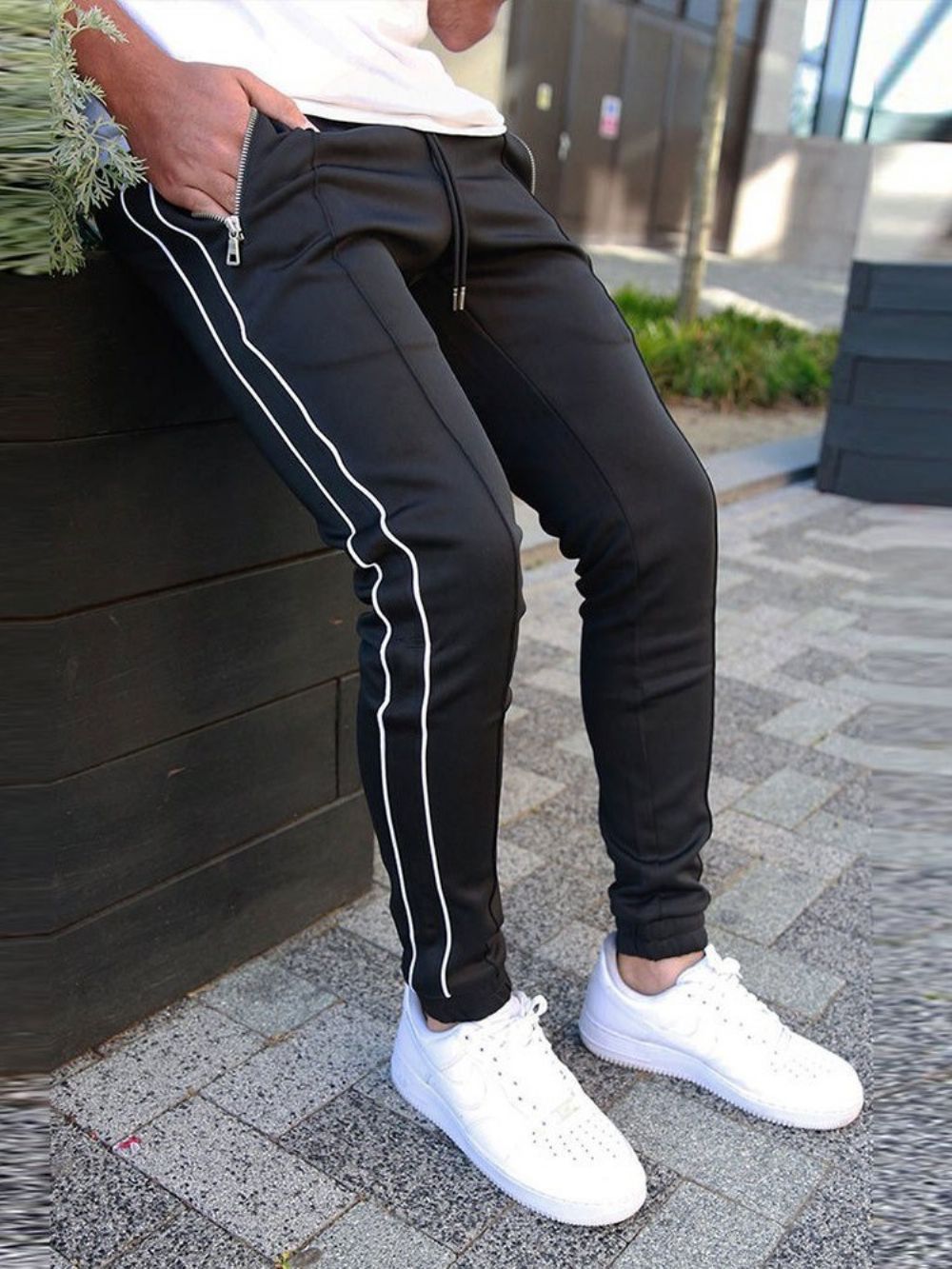 Casual Potloodbroek Met Veters En Strepen Heren