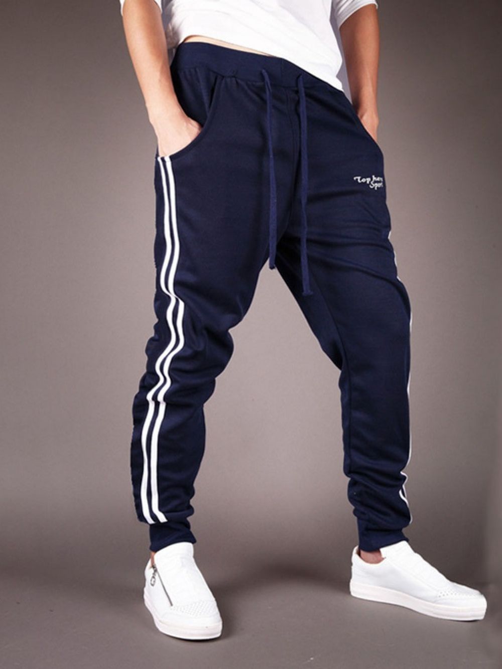 Patchwork Kleurblok Potlood Broek Veterschoenen Sport Casual Herenbroeken
