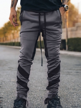 Potloodbroek Patchwork Color Block Koreaanse Casual Broek Met Veters Heren