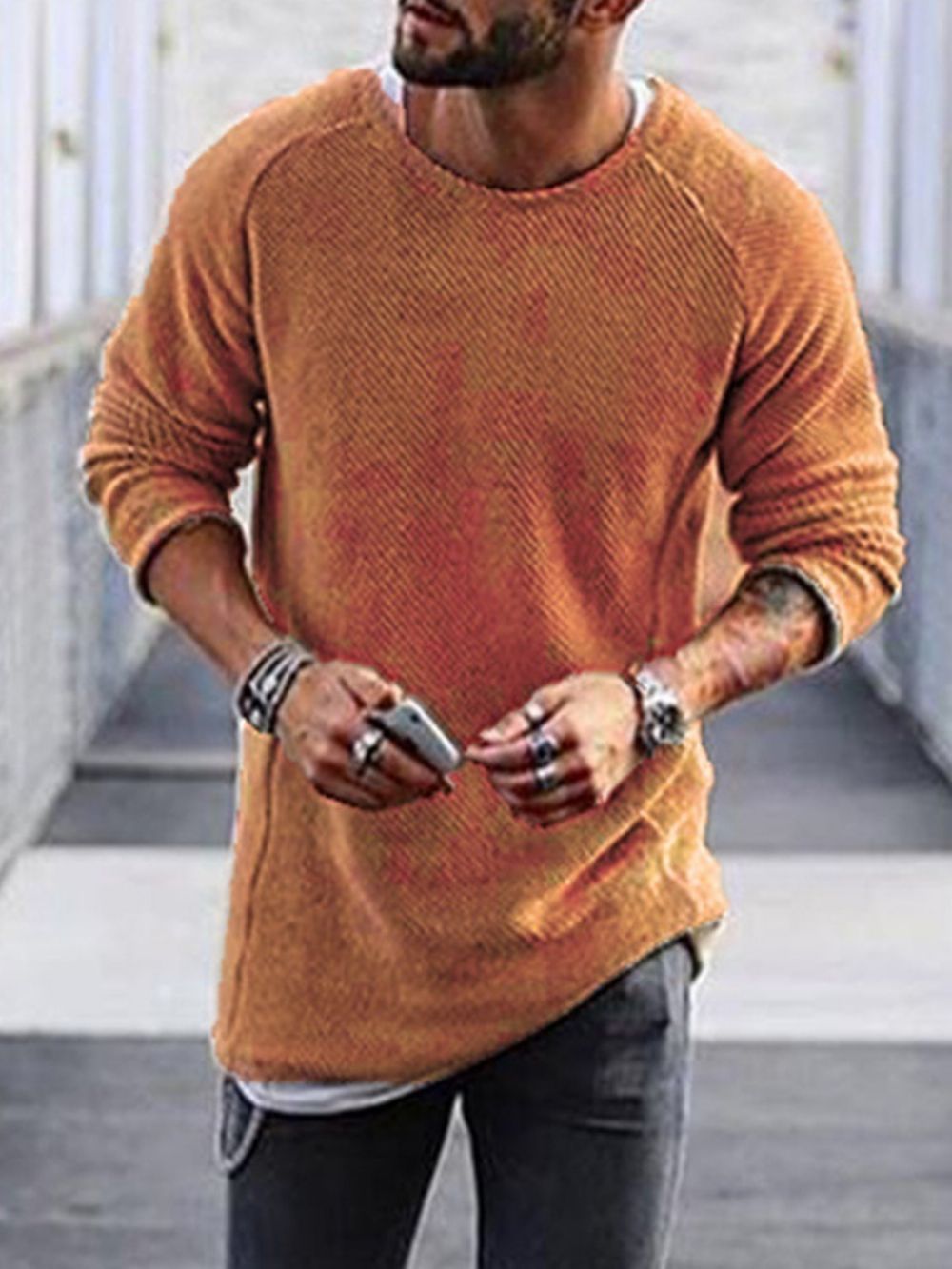 Effen Ronde Hals Halflange Casual Herfsttrui