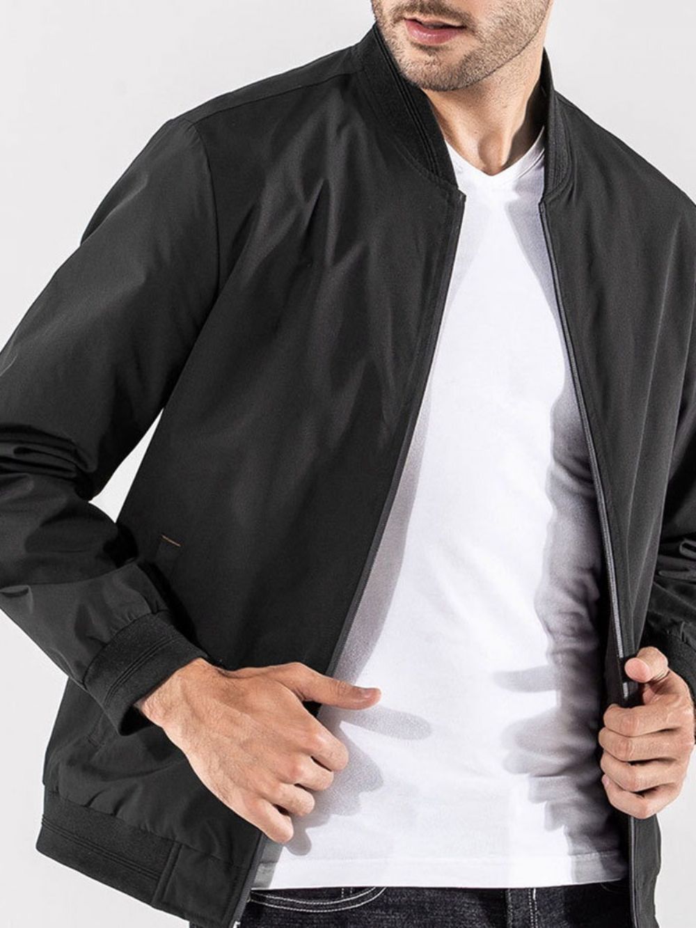 Dun Patchwork Kleurblok Casual Herenjack Met Rits