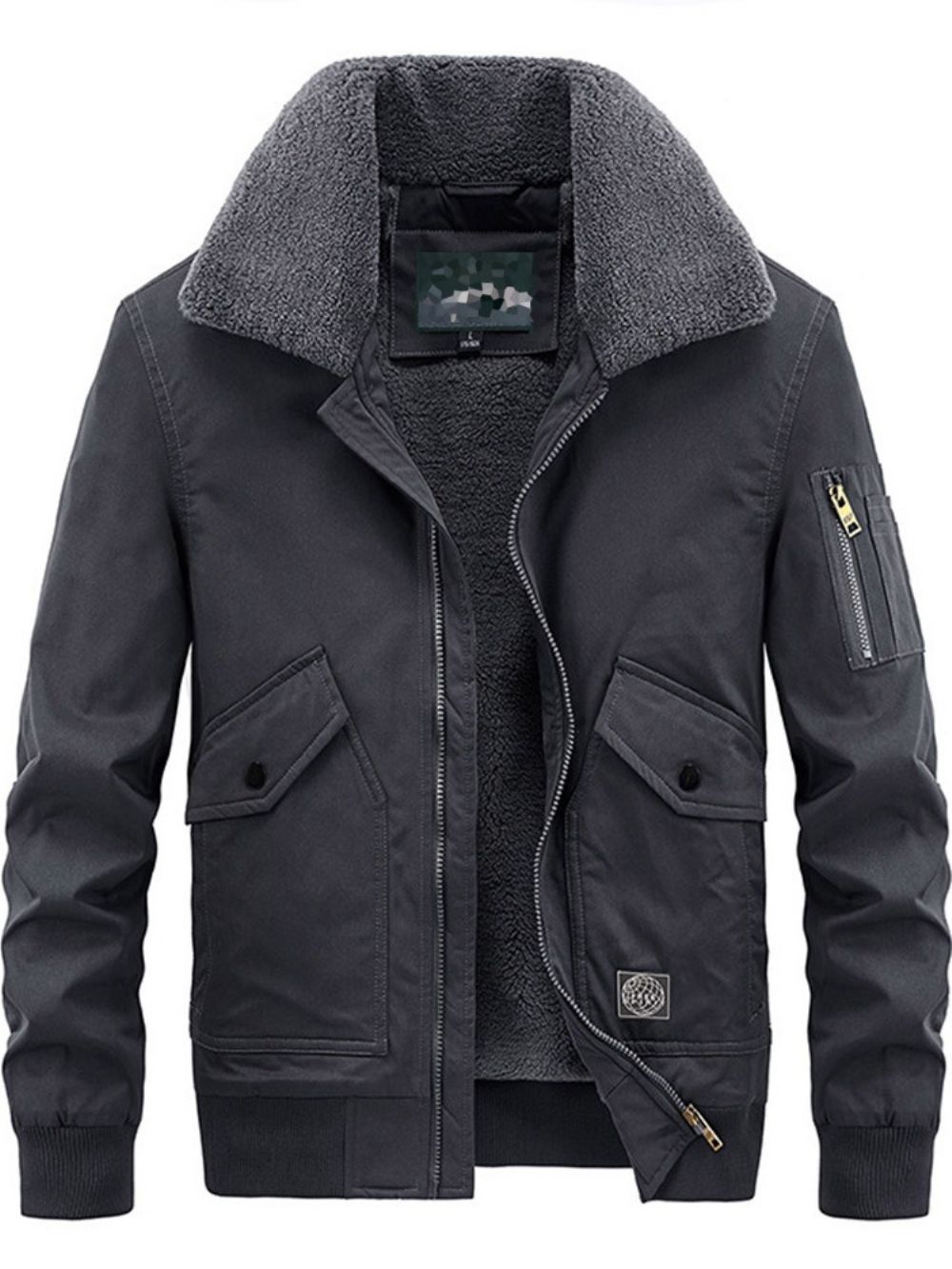 Effen Koreaanse Losse Jas Met Fleece Revers
