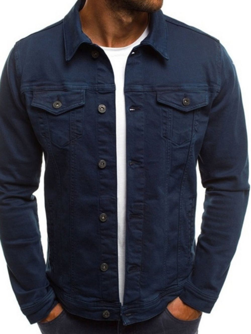 Effen Slim Jack Met Enkele Rij Knopen En Reverszak
