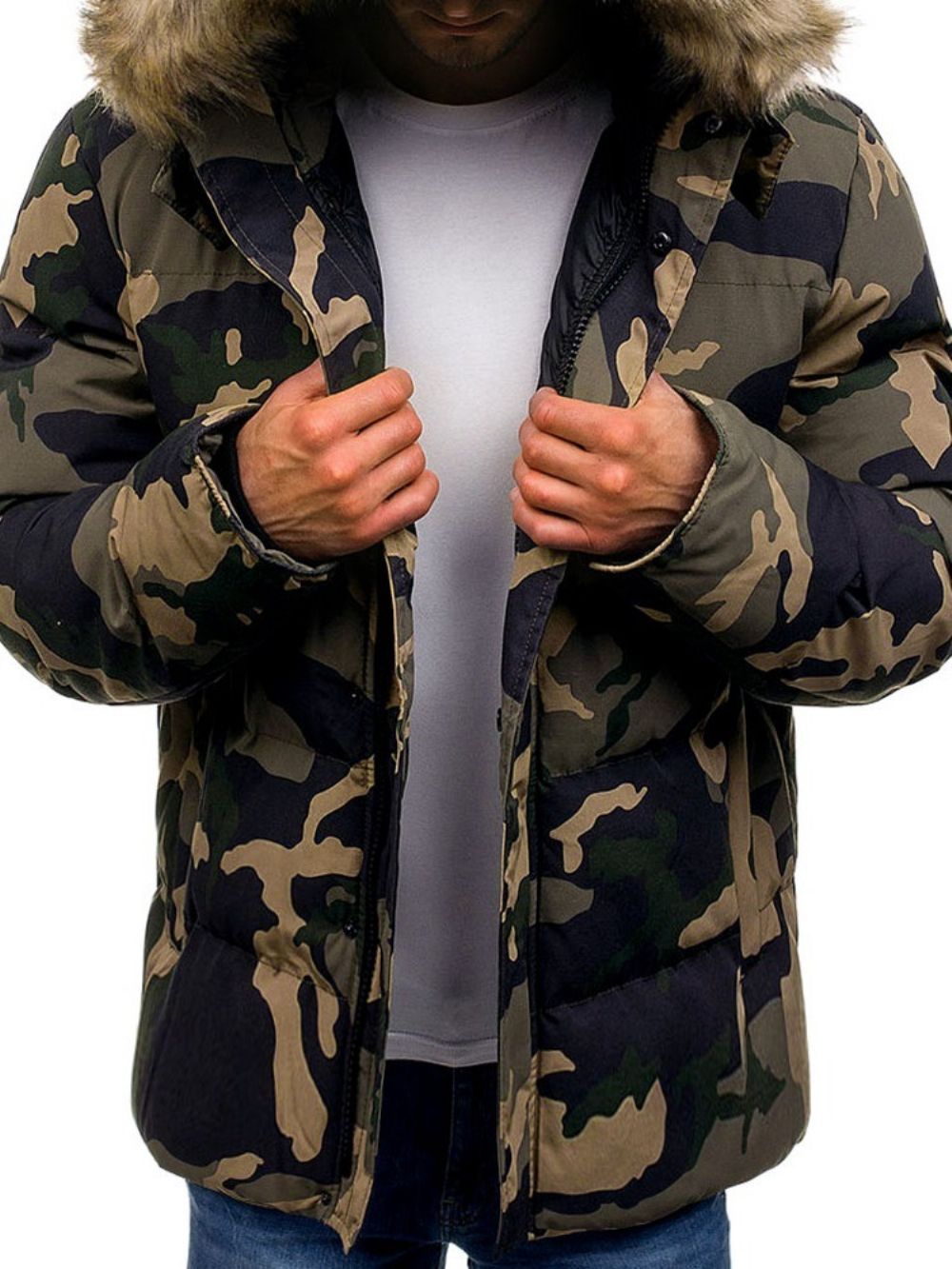 Halflange Zak Camouflage Casual Donsjack Met Rits Heren