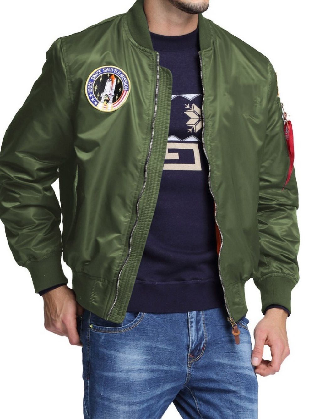 Herenjack Met Opstaande Kraag En Appliqués Losse Herfst