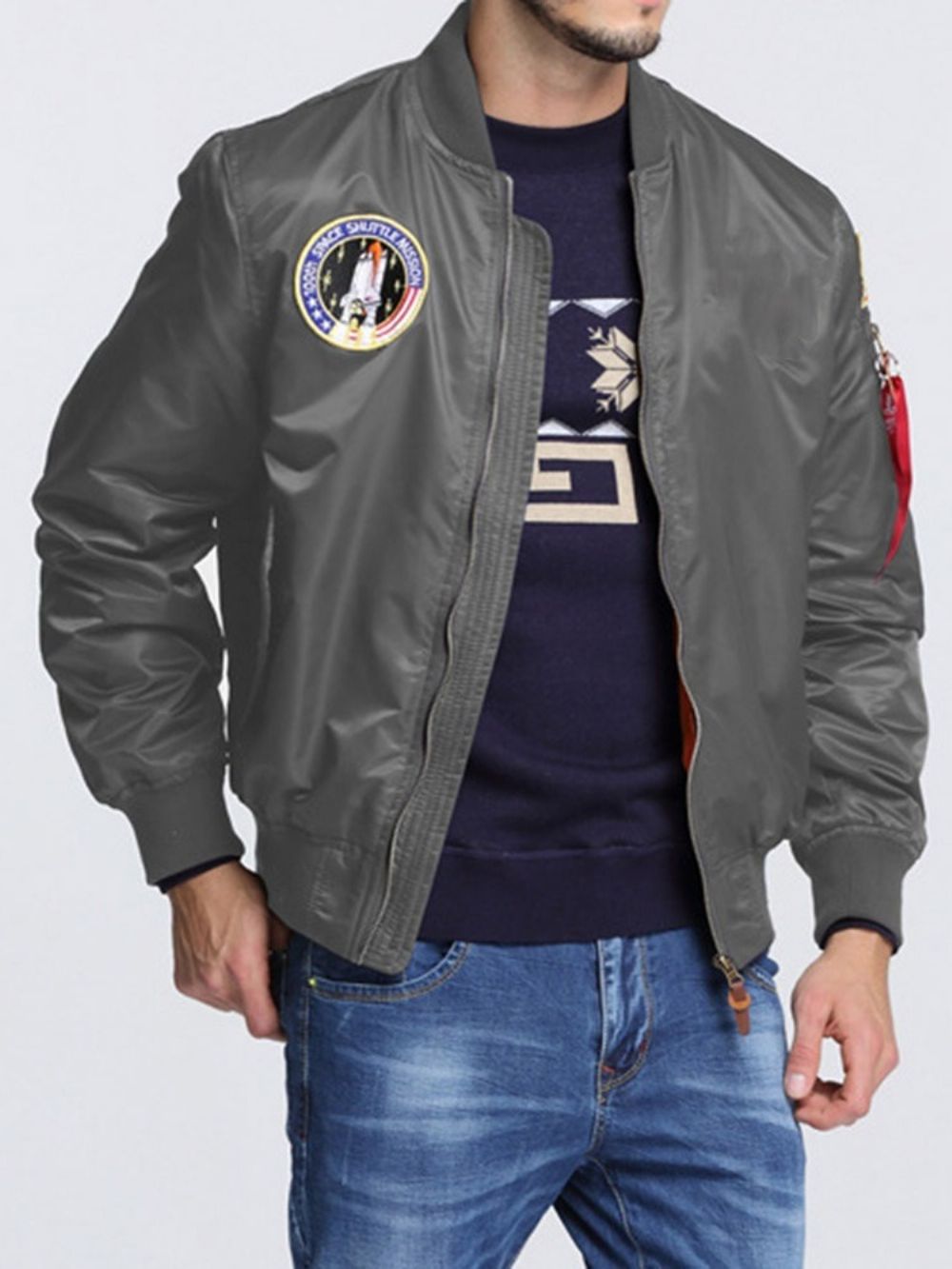 Herenjack Met Opstaande Kraag En Appliqués Losse Herfst