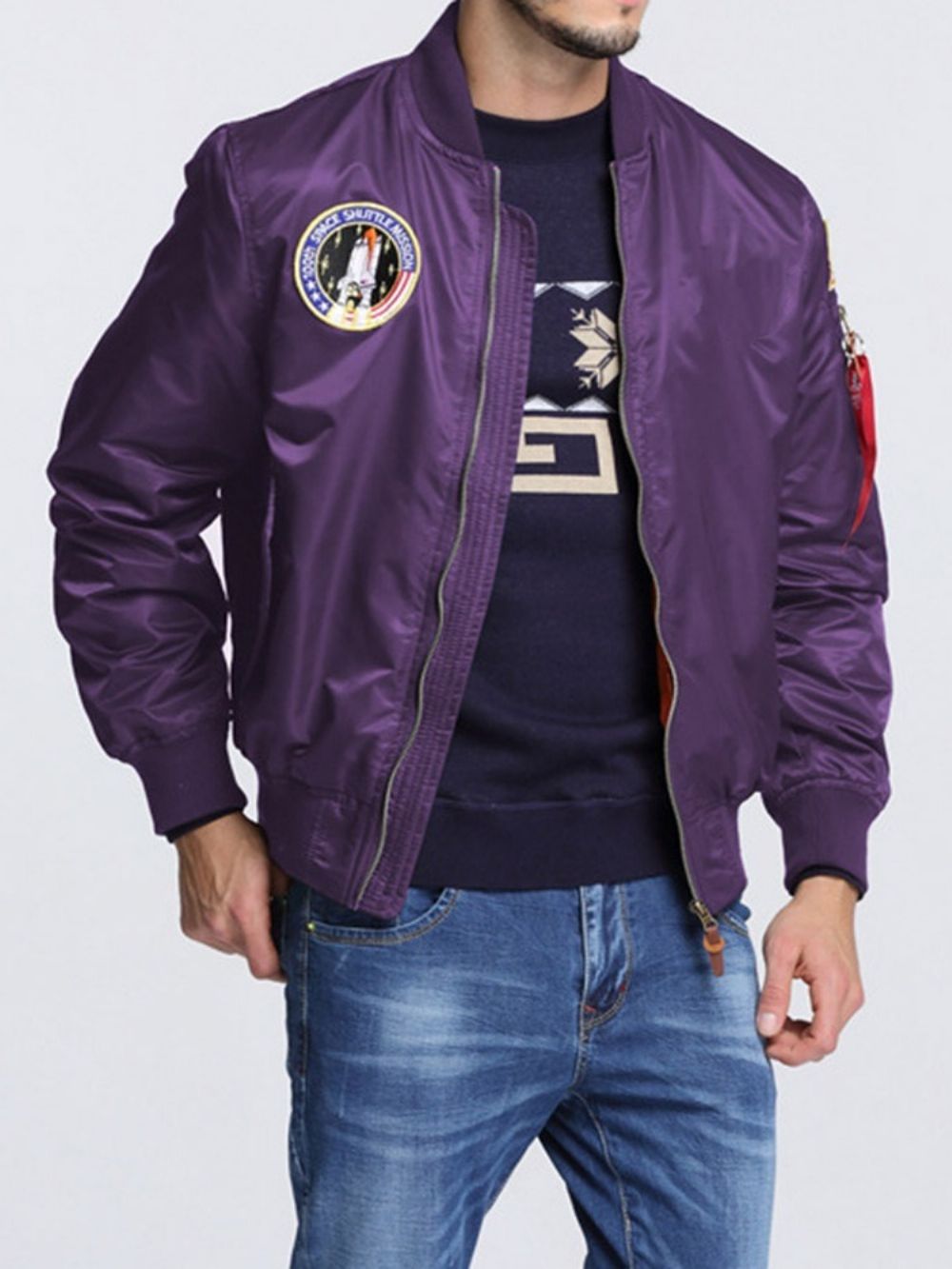 Herenjack Met Opstaande Kraag En Appliqués Losse Herfst