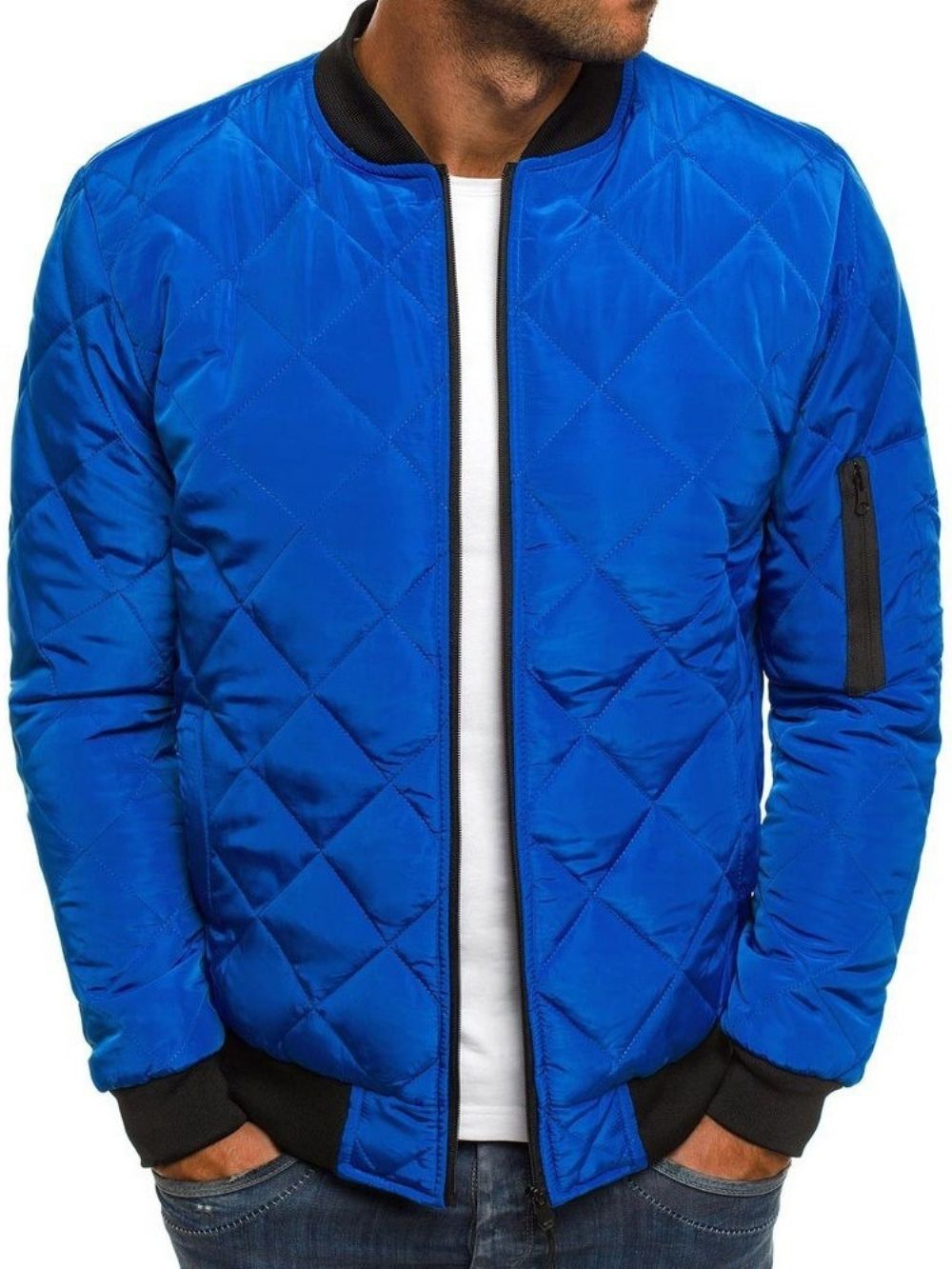 Opstaande Kraag Colour Block Standaard Donsjack Met Rits