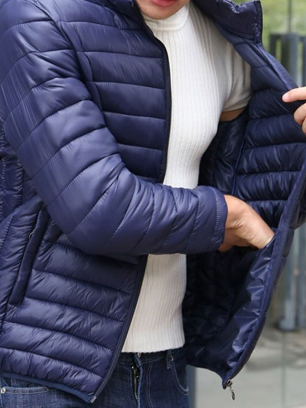 Opstaande Kraag Effen Rits Casual Donsjack Heren