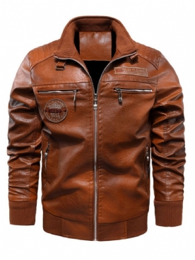 Opstaande Kraag Standaard Effen Patchwork Slim Leren Jack