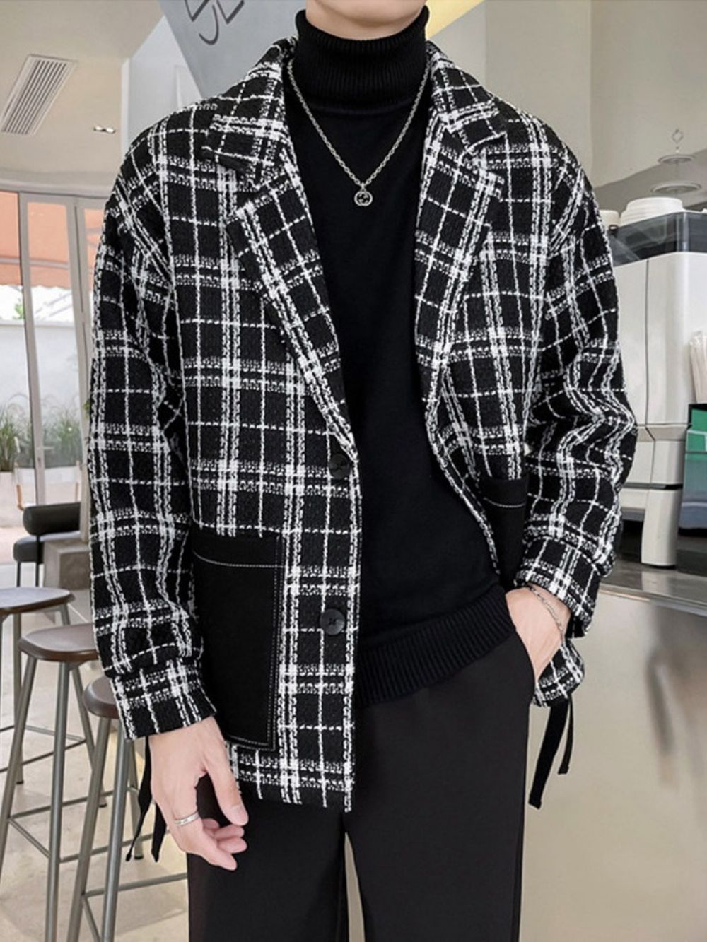 Patchwork Revers Geruit Recht Herfstjack
