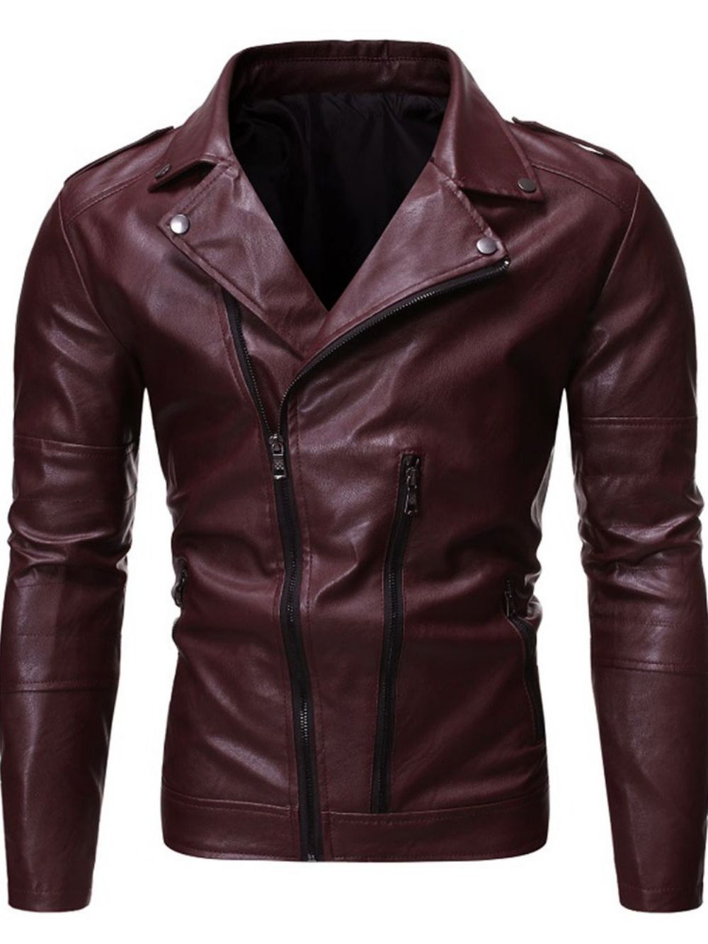 Slim Europees Leren Herenjack Met Standaard Effen Revers