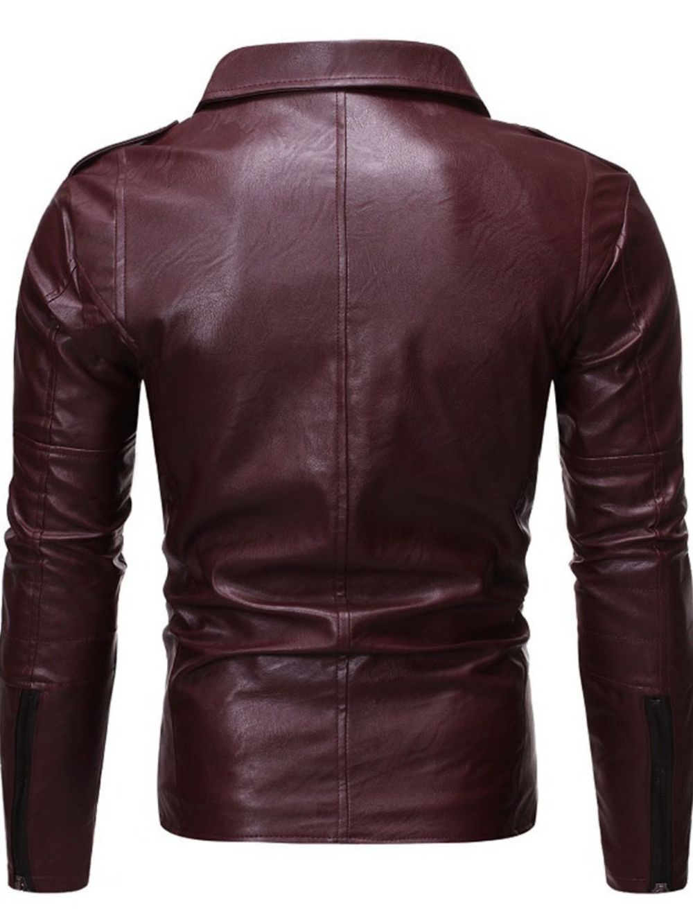 Slim Europees Leren Herenjack Met Standaard Effen Revers