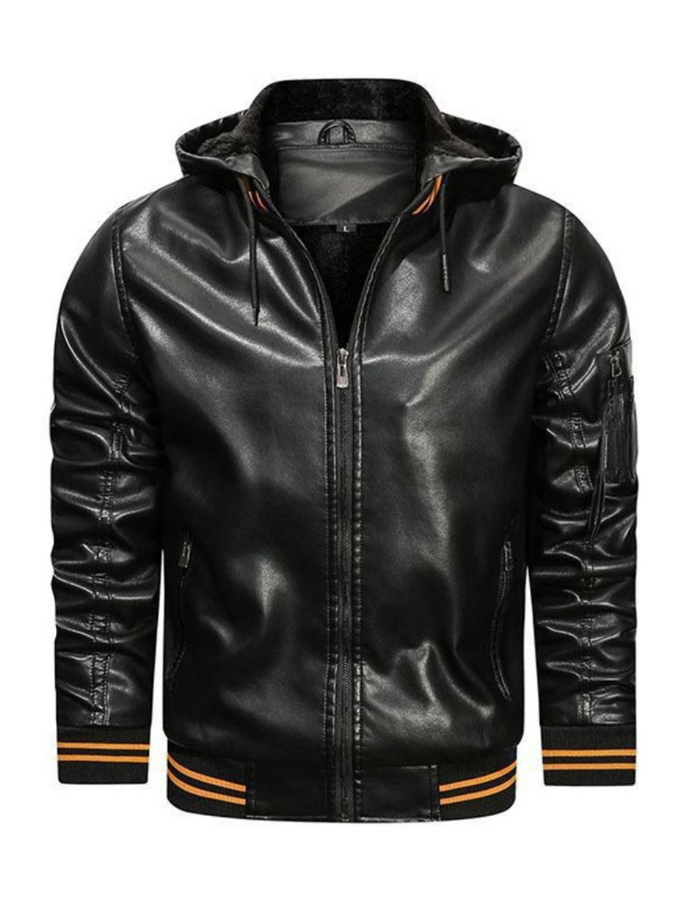 Standaard Casual Leren Winterjack Met Capuchon En Kleurenblok
